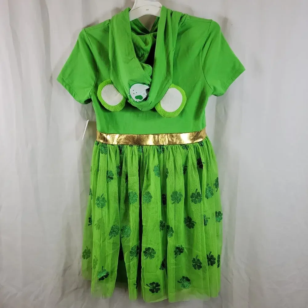 Care Bears Green Shamrock Dress w Hood, Size Youth M, NWT